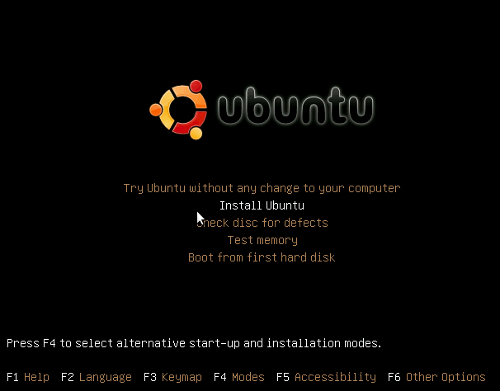 boot selection screen of Ubuntu 9.04